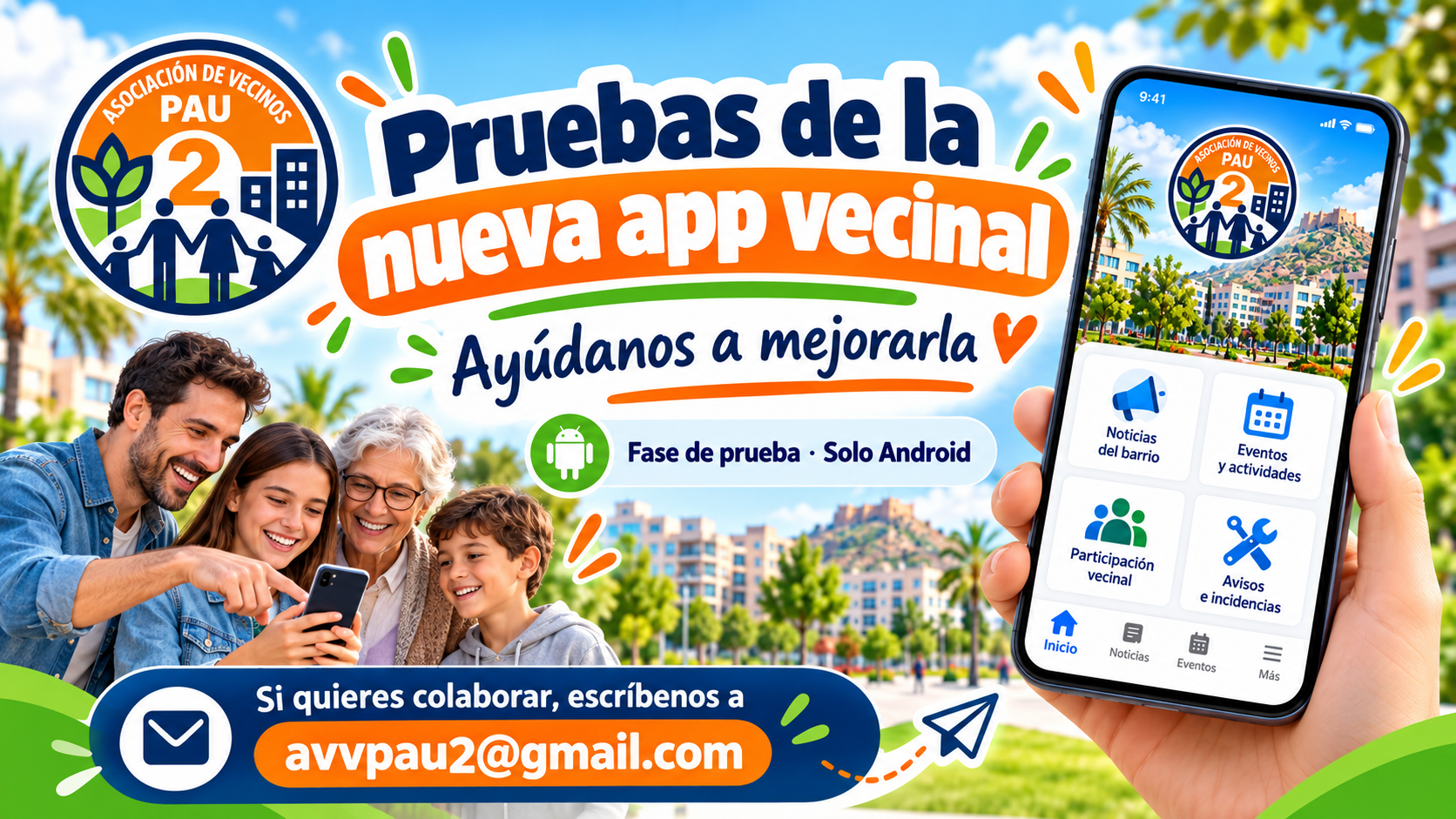 Pruebas de la nueva app de la Asociación de Vecinos PAU2 Alicante